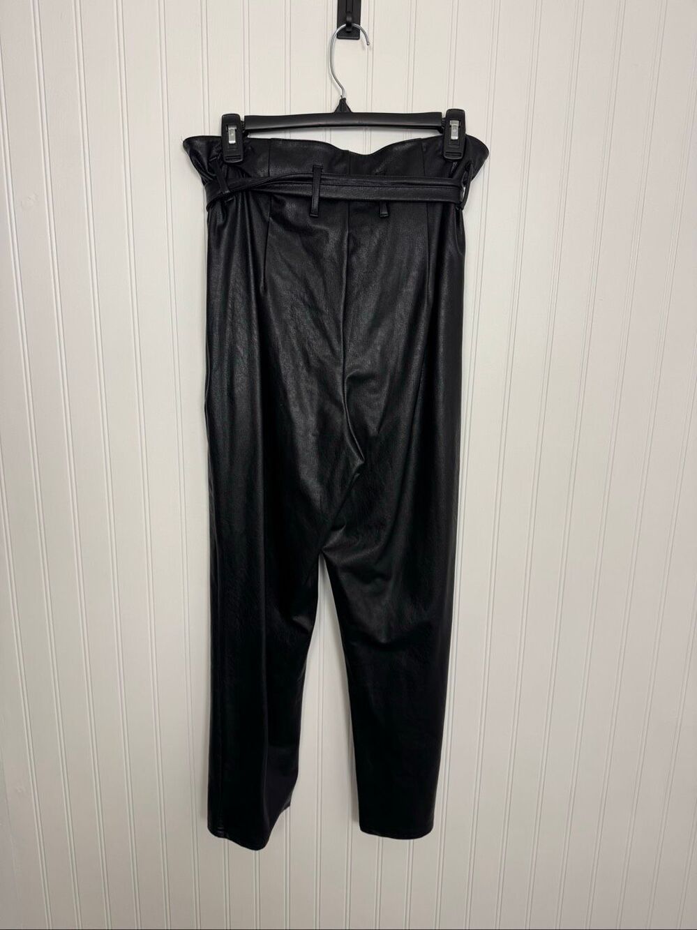 Commando Faux Leather Paperbag Waist Pants Size Medium Black Belted Tie - Picture 3 of 6